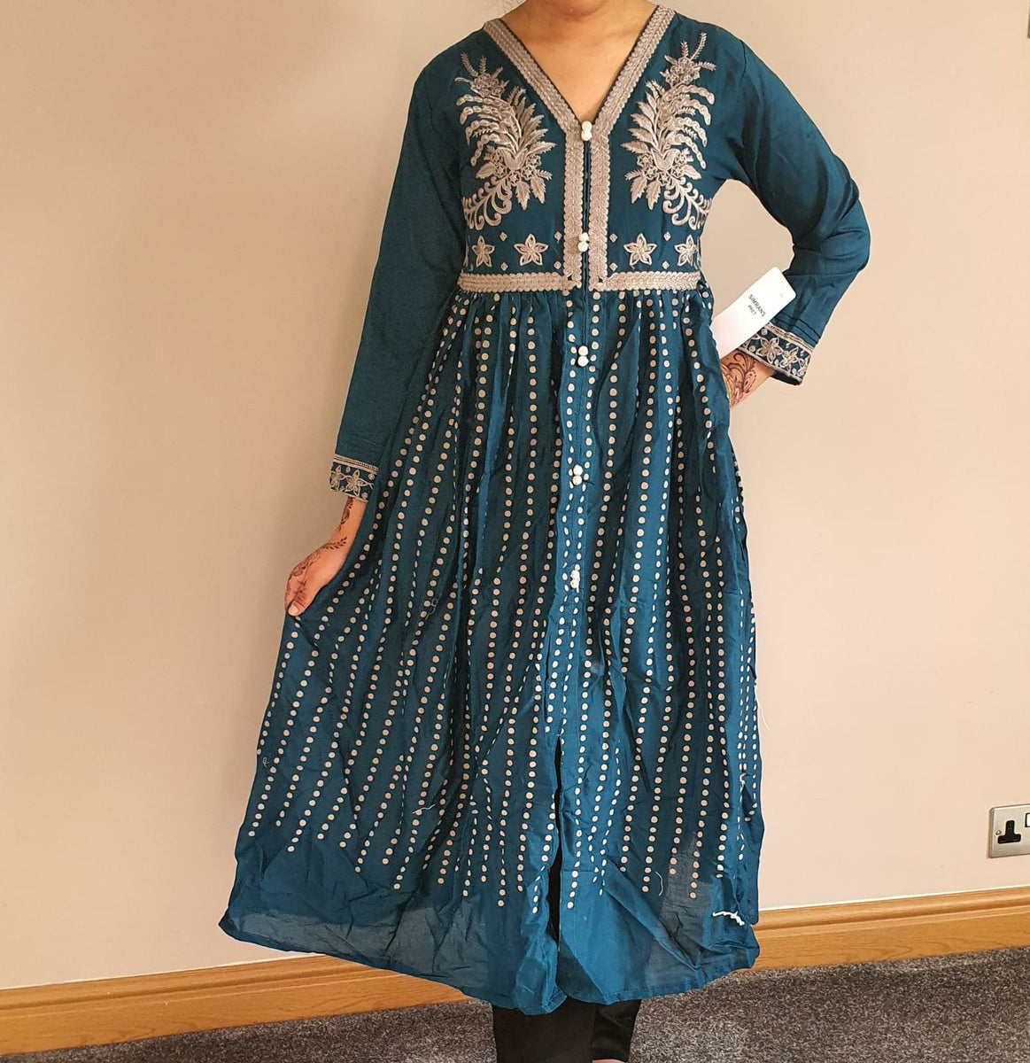 Turqouise Embroidered Frock Style Kurta House of Hijaabs