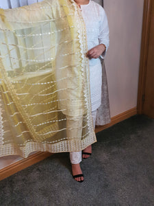 3 piece suit with yellow net dupatta