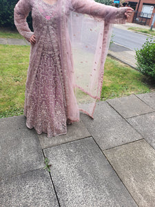 Mauve heavy embroidered diamonte gown with detatchable jacket