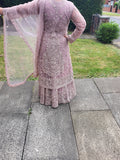 Mauve heavy embroidered diamonte gown with detatchable jacket