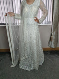 White heavy embroidered diamonte gown with detatchable jacket