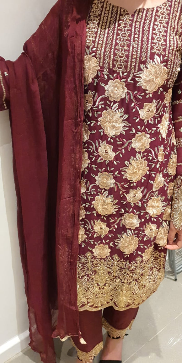 Maroon Chiffon Shalwar Kameez