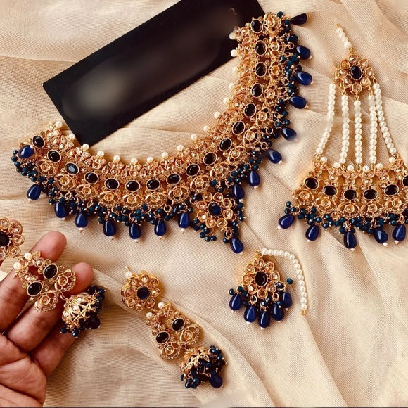 Heera necklace set (blue)