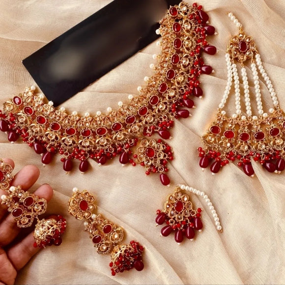 Heera necklace set (red)
