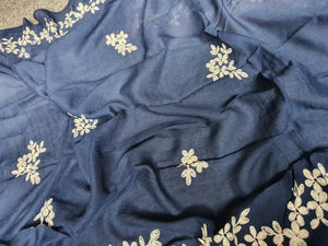 Navy Blue with White Print Dupatta