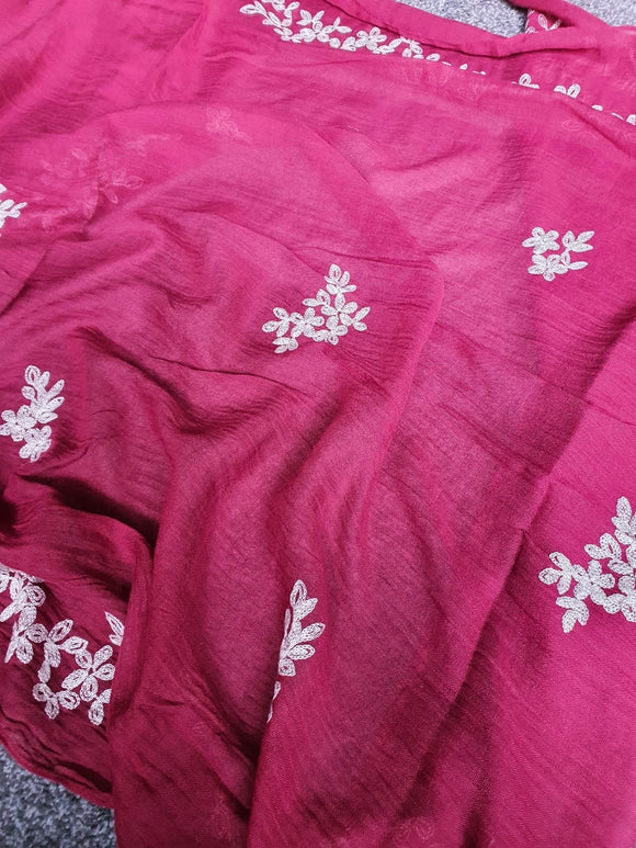 Fushia Pink with White Print Dupatta