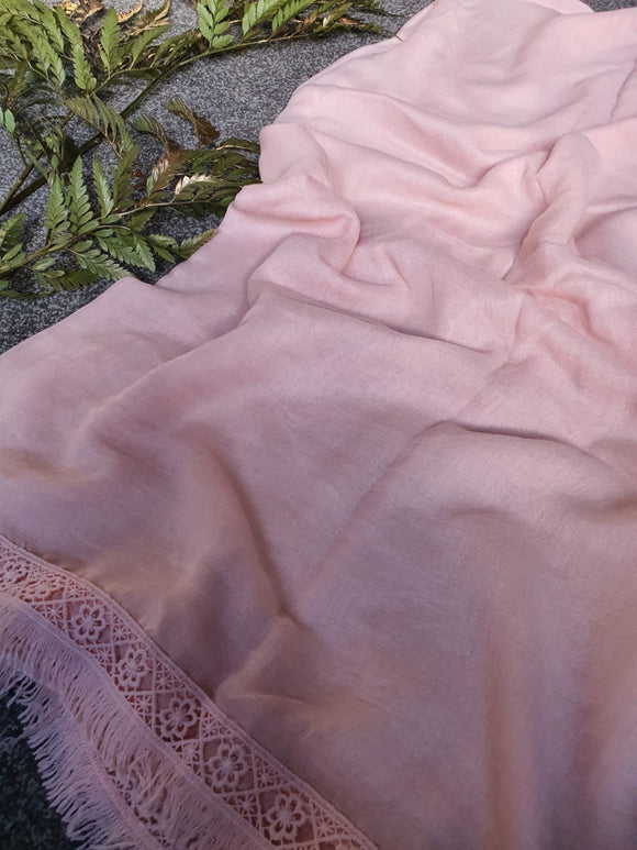 Baby Pink with Lace Tassel Dupatta