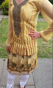 Yellow Print Embroidered Kurta- Ally's